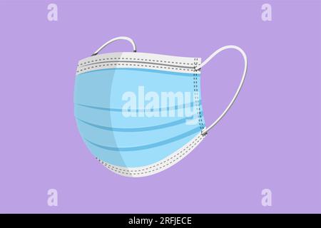 Logo, icône, symbole de masque de protection jetable de dessin à plat de caractère. Masque respiratoire médical chirurgical bleu. Protection contre le coronavirus, anti-poussière, Banque D'Images
