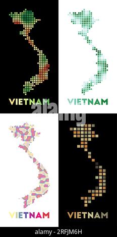 Carte du Vietnam. Collection de carte du Vietnam dans le style pointillé. Bordures du pays remplies de rectangles pour votre conception. Illustration vectorielle. Illustration de Vecteur