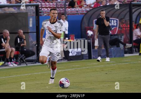 Frisco, États-Unis. 02 août 2023. Frisco, Texas, États-Unis : Sam Junqua de Dallas en action lors du match de la coupe des ligues entre le FC Dallas et le Mazatlan a joué au Toyota Stadium le mercredi 2 août 2023. ((photo de Javier Vicencio/Eyepix Group/Sipa USA) crédit : SIPA USA/Alamy Live News Banque D'Images