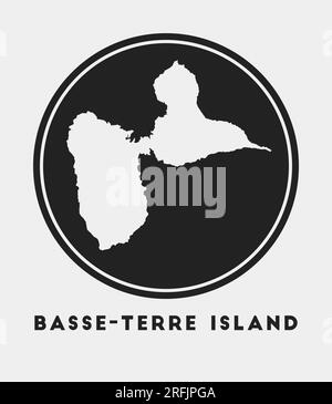 Icône de Basse-Terre Island. Logo rond avec carte et titre. Badge élégant de l'île de Basse-Terre avec carte. Illustration vectorielle. Illustration de Vecteur