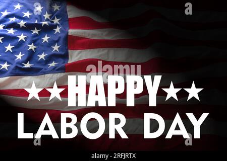 Texte de la fête du travail heureux sur fond de drapeau américain, célébration de la fête du travail Banque D'Images