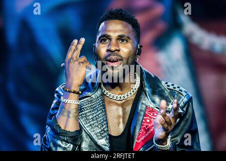 Skanderborg, Danemark. 03 août 2023. Le chanteur, auteur-compositeur et danseur américain Jason Derulo donne un concert live lors du festival de musique danois SmukFest 2023 à Skanderborg. (Crédit photo : Gonzales photo/Alamy Live News Banque D'Images