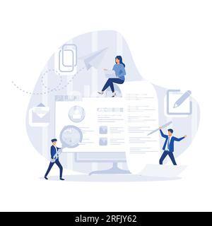 Blogging et copywriting concept. Gestion de contenu pour la page Web, illustration moderne vectorielle plate Illustration de Vecteur