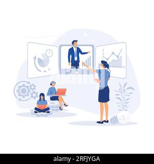 Séminaire d'affaires présentation de conférencier et formation professionnelle sur le marketing, les ventes et le commerce électronique, illustration moderne vectorielle plate Illustration de Vecteur