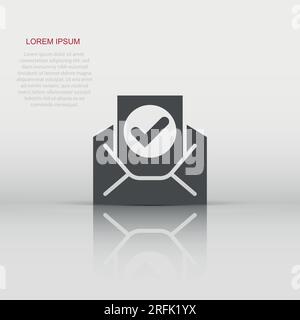 Enveloppe avec l'icône document confirmé dans le style. Vérifier vector illustration sur fond blanc isolé. Recevoir concept d'entreprise. Illustration de Vecteur