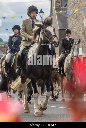 Lauder, Royaume-Uni. 03 août 2023. 3rd août 2023 Lauder Common Riding 2023 Riders se réunissent à Lauder avant de partir pour le Preliminary Ride Out, qui est une course à travers l'événement principal le samedi 5 août lorsque le Cornet mène la cavalcade autour du Burgh de Lauder. Crédit photo : phil wilkinson/Alamy Live News Banque D'Images