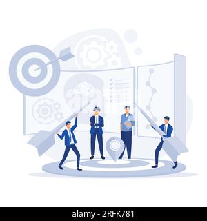 Concept de travail d'équipe, développement de cible de client d'équipe d'affaires pour le marketing, illustration moderne de vecteur plat Illustration de Vecteur
