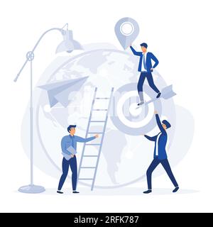 Concept de travail d'équipe, travail d'équipe pour construire le succès organisationnel en fixant la bonne cible de marketing, illustration moderne vectorielle plate Illustration de Vecteur