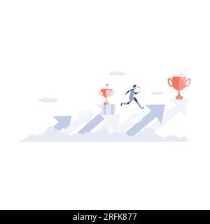 Développement personnel continu même après le succès, motivation pour atteindre un nouvel objectif, planification du prochain concept de réalisation, illustration moderne vectorielle plate Illustration de Vecteur