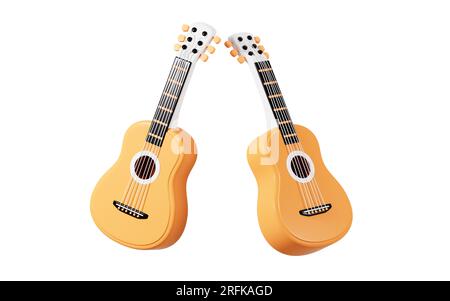 Modèle de guitare de dessin animé, rendu 3D. Dessin numérique. Banque D'Images