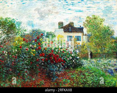 Le jardin de l'artiste à Argenteuil, Un coin du jardin avec des dahlias de Claude Monet. Original de la National Gallery of Art. Banque D'Images