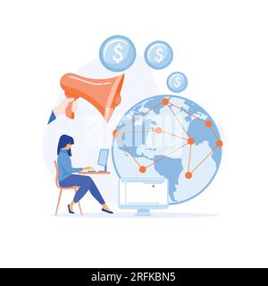 Service de marketing professionnel, marketing macro, réseautage mondial, illustration moderne vectorielle plate Illustration de Vecteur