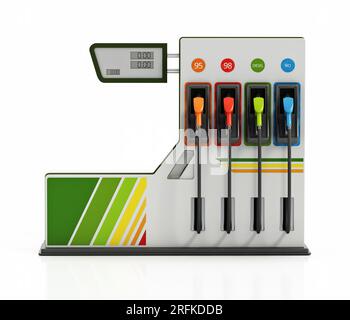 Pompe à essence de station-service isolée sur fond blanc. Illustration 3D. Banque D'Images
