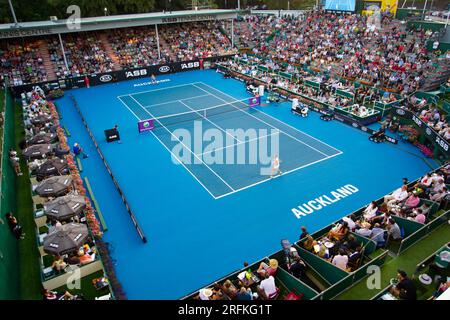 Un aperçu du centre de tennis ASB à Auckland alors que Sara Errani, Italie, est partie, dans les pièces de Svetlana Kuznetsova, Russie à l'ASB Classic Women's tennis Banque D'Images