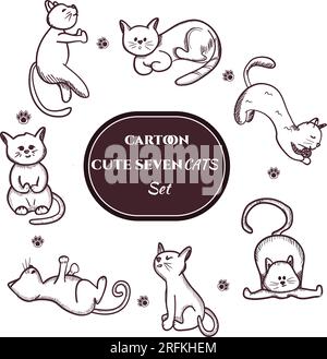 ensemble de chats dessinés à la main Illustration de Vecteur