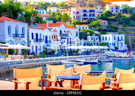 Village traditionnel d'Evdilos, sur l'île d'Ikaria, Grèce Banque D'Images