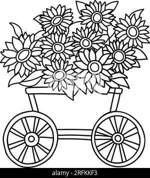 Coloriage avec tournesols, coloriage d'automne. Illustration de Vecteur