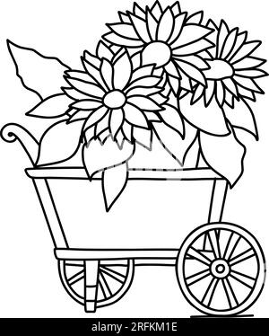 Coloriage avec tournesols, coloriage d'automne. Illustration de Vecteur