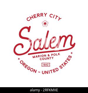 Salem, Oregon. Cherry City. Modèle de conception vectorielle. Illustration de Vecteur