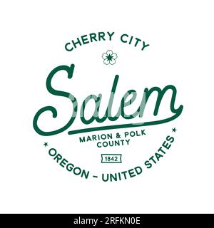 Salem, Oregon. Cherry City. Modèle de conception vectorielle. Illustration de Vecteur