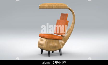 Chaise en bois en forme de Scorpion Siège en daim orange. Isolé sur fond blanc. Luxury concept chair Design rendu 3D. Banque D'Images