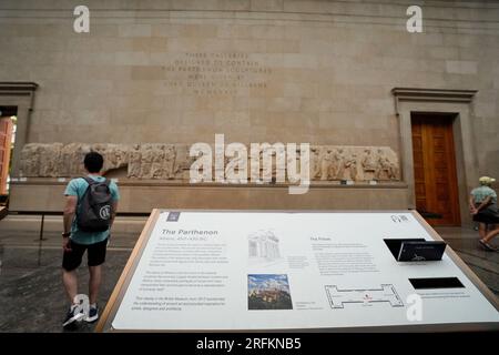 Londres, Angleterre, Royaume-Uni - 4 août 2022. Intérieur du British Museum à Londres. Un musée londonien avec des collections et des expositions d'art, de culture et d'histoire humaine. Banque D'Images