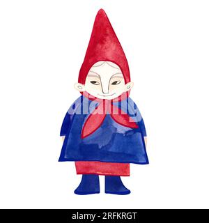 Gnome féminin aquarelle en costume vert. Automne. Illustration isolée. Clipart. Illustration raster pour emballages, cartes de vœux et papier d'emballage Banque D'Images