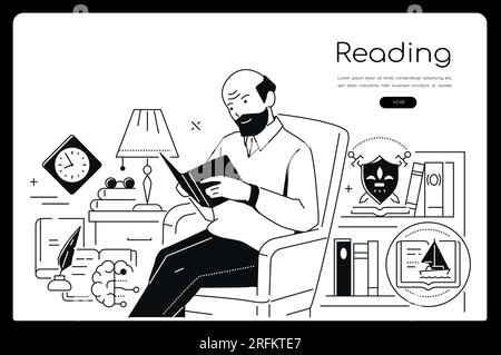 Lecture - bannière de style de conception de ligne Illustration de Vecteur