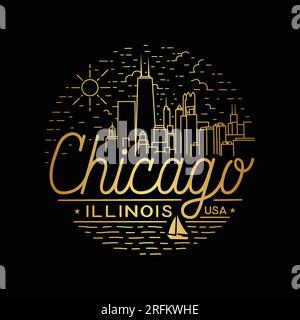 Modèle de conception vectorielle de la ville de Chicago. Chicago, Illinois logo mono-ligne. Vecteur et illustration. Illustration de Vecteur