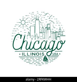 Modèle de conception vectorielle de la ville de Chicago. Chicago, Illinois logo mono-ligne. Vecteur et illustration. Illustration de Vecteur