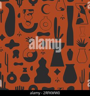 Dessin à la main vecteur graphique clipart illustration boho cactus Desert concept sans couture motif composition.Wild Western design concept.Bohemian Illustration de Vecteur