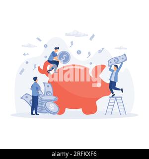Concept d'affaires, de richesse et d'investissement financier, les gens économisant de l'argent dans la tirelire. illustration moderne vectorielle plate Illustration de Vecteur
