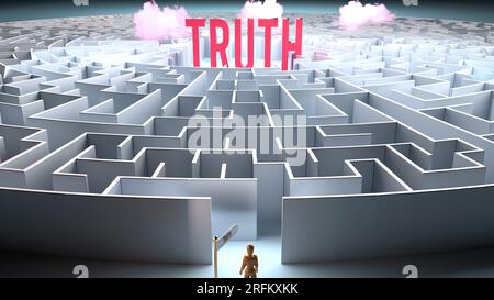 Une personne vulnérable devant un grand obstacle et un défi pour trouver un chemin vers la vérité. Une lutte pour traverser un labyrinthe de difficultés et de problèmes Banque D'Images