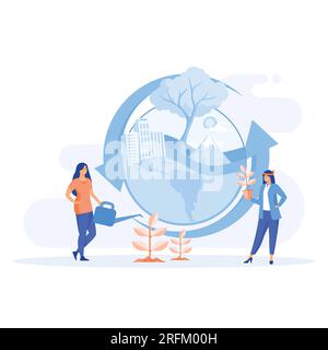 Journée mondiale de l'environnement, Bio technologie, planète verte, globe avec des arbres qui poussent dessus, écologie. illustration moderne vectorielle plate Illustration de Vecteur