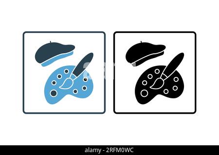 Icône Pinceau et Palette. icône associée à la peinture. tableau de mélange de différentes couleurs. style d'icône solide. Conception vectorielle simple modifiable Illustration de Vecteur