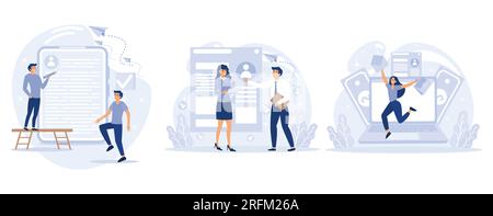 Concept de processus d'emploi, service de rédaction de CV, entretien d'emploi, offre d'emploi, CV en ligne, lettre de présentation, profil du candidat, recruteur, gestionnaire d'embauche, s Illustration de Vecteur