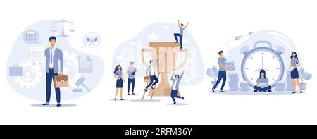 Avocat d'entreprise, Consultant Holding a signé le contrat d'affaires. Les employés de bureau célèbrent la victoire dans la concurrence, le paiement du travail, les gens investissent de l'argent. Illustration de Vecteur