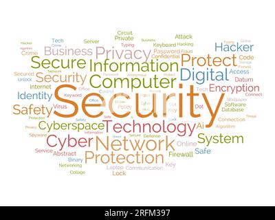 Concept d'arrière-plan de nuage de mots pour la sécurité. Protéger la technologie, le réseau de confidentialité et les informations cybernétiques des crimes de piratage. illustration vectorielle. Illustration de Vecteur