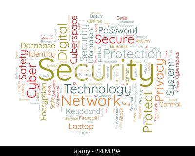 Concept d'arrière-plan de nuage de mots pour la sécurité. Protéger la technologie, le réseau de confidentialité et les informations cybernétiques des crimes de piratage. illustration vectorielle. Illustration de Vecteur