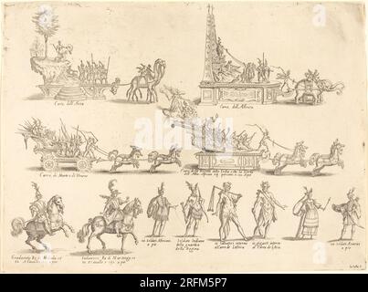 Jacques Callot, flotteurs et participants, 1616, gravure, planche : 22,4 x 30,1 cm (8 13/16 x 11 7/8 po), R.L. Collection Baumfeld, 1969,15,20' Banque D'Images