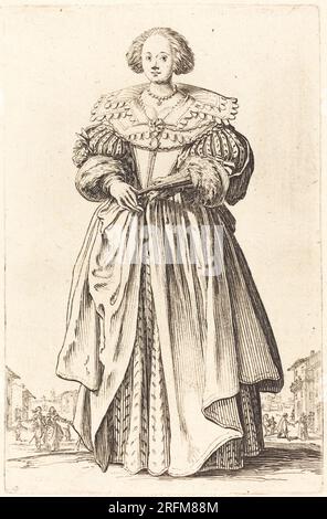 'Jacques Callot, Noble femme avec éventail, c. 1620/1623, gravure, R.L. Collection Baumfeld, 1969,15,536' Banque D'Images