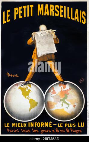 Leonetto Cappiello Artwork - le petit Marseillais, le mieux informé, le plus lu, apparaît tous les jours à 6 ou 8 pages - 1911 - publicité dans les journaux, homme lisant le papier Banque D'Images