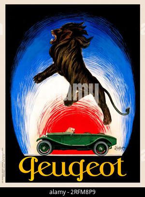 Affiche de voiture d'époque - Peugeot car, Leonetto Cappiello - c 1925 Banque D'Images