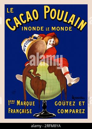 Publicité chocolat - le cacao Poulain inonde le monde - affiche vintage de Leonetto Cappiello Banque D'Images