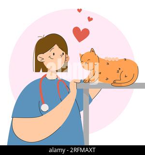Vétérinaire au bureau avec un chat Illustration de Vecteur