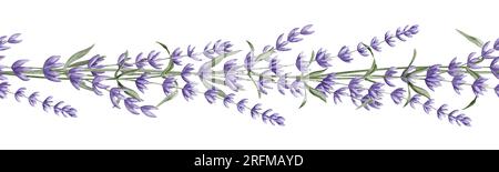 Fleurs de province de lavande en pot d'argile. Illustration à l'aquarelle dessinée à la main d'un pot de fleurs avec lavandula sauvage sur fond blanc. Dessin floral de bouquet pour cartes de voeux ou invitations de mariage. Banque D'Images