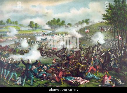 La première bataille de Bull Run, également connu comme le premier Manassas (le nom utilisé par les forces confédérées) ; a eu lieu le 21 juillet, 1861 ; dans le comté de Prince William, en Virginie, près de la ville de Manassas ; pas loin de Washington D.C. ; c'était la première grande bataille de la guerre civile américaine. Banque D'Images