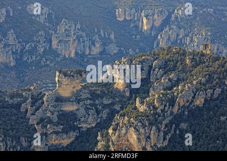 France, département de l'Aveyron, le Rozier, Saint-Pierre-des-Tripiers les gorges de la Jonte, le rocher de la Francbouteille, parc national des Cévennes, parc naturel régional des Grands Causses Banque D'Images