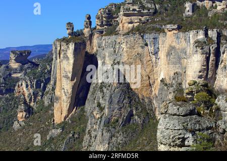 France, département de l'Aveyron, le Rozier, Saint-Pierre-des-Tripiers les gorges de la Jonte, le vase de Sèvre, le vase Chine et le rocher de Francbouteille, parc national des Cévennes, parc naturel régional des Grands Causses Banque D'Images