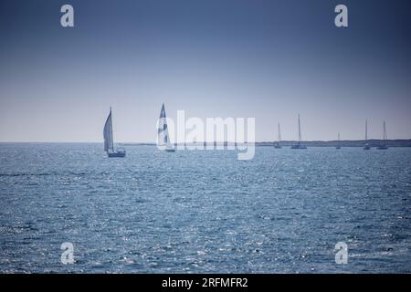 France, Normandie, Manche, Baie du Mont-Saint-Michel, voiliers, Banque D'Images